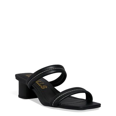 Mule Couro Salto Baixo Preto Pespontos