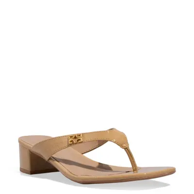 Mule Thong Verniz Bege Salto Bloco