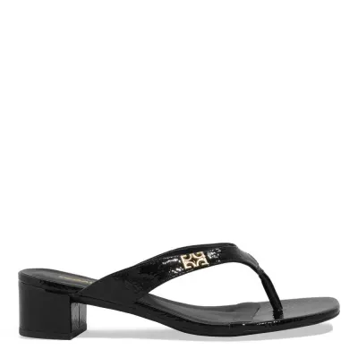 Mule Thong Verniz Preto Salto Bloco