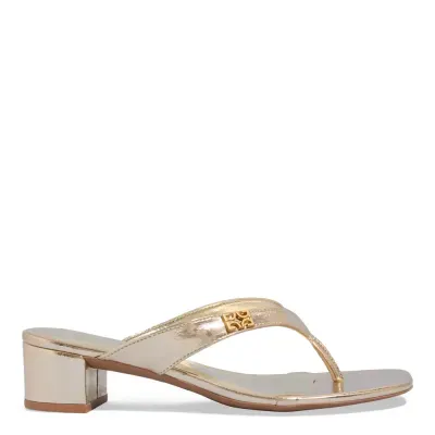 Mule Thong Metalizada Dourado Salto Bloco