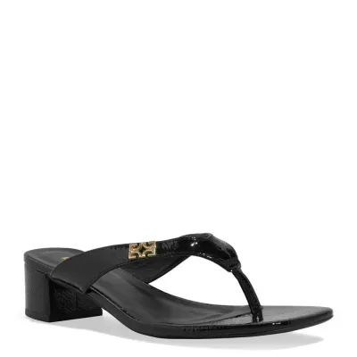 Mule Thong Verniz Preto Salto Bloco