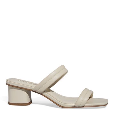 Mule Couro Salto Baixo Off White Pespontos