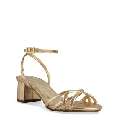 Sandália Metalizada Dourada Salto Grosso
