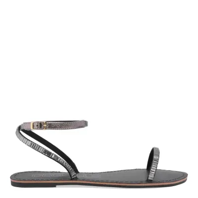 Rasteira Metalizada Tiras Brilho Preta