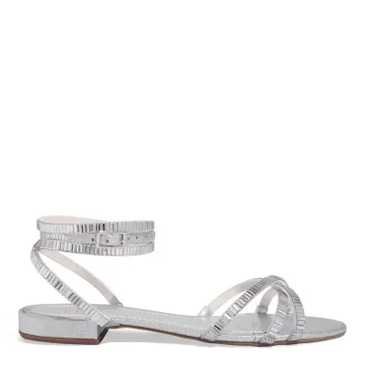 Rasteira Amarração Metalizada Prata Brilho