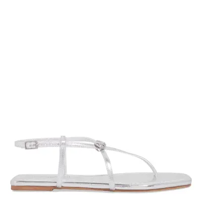 Rasteira Bico Quadrado Metalizada Prata