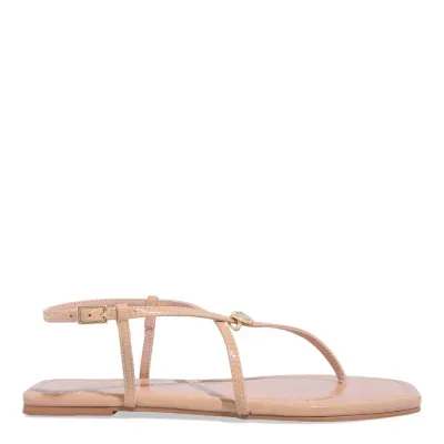 Rasteira Bico Quadrado Verniz Bege