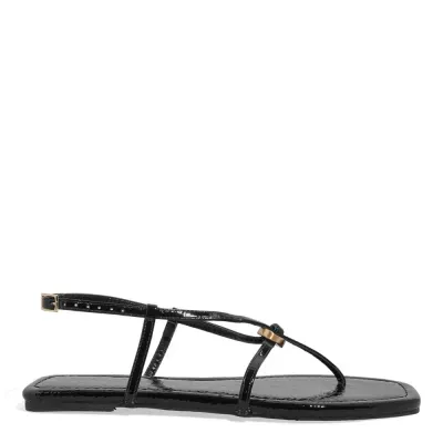 Rasteira Bico Quadrado Verniz Preto