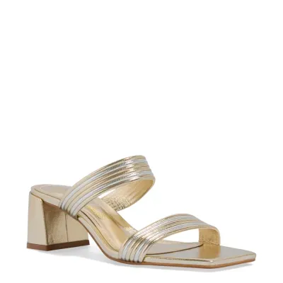 Mule Metalizado Dourado Bico Quadrado