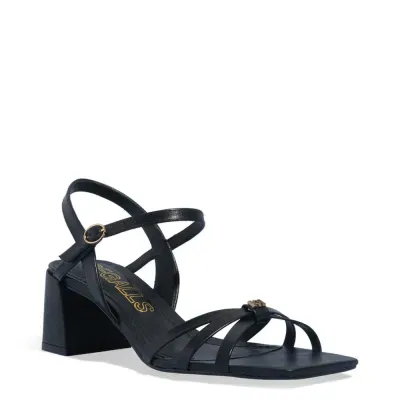 Sandália Couro Bico Quadrado Preto