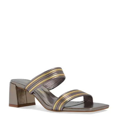 Mule Metalizado Grafite Bico Quadrado