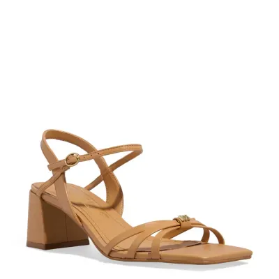 Sandália Couro Bico Quadrado Caramelo