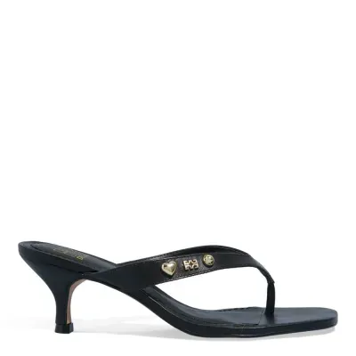 Mule Thong Couro Preto Bico Quadrado