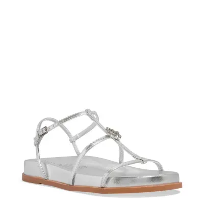Sandália Papete Metalizada Prata Pedraria
