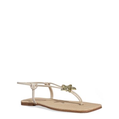 Rasteira Concha Verniz Off White Bico Quadrado