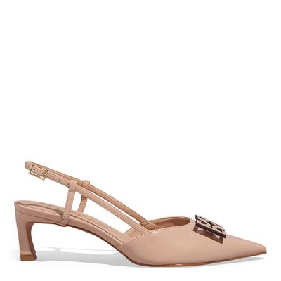 Scarpin Verniz Rosê Bico Fino Monograma