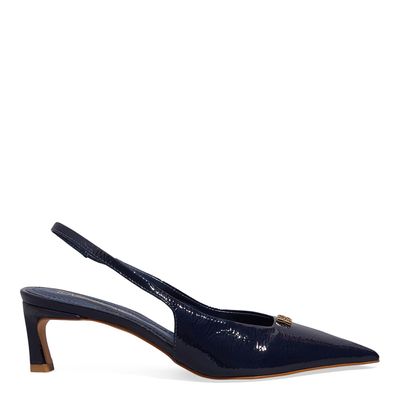 Scarpin Slingback Verniz Azul Marinho Salto Baixo