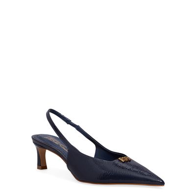 Scarpin Slingback Verniz Azul Marinho Salto Baixo