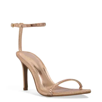 Sandália Metalizada Rosê Bico Folha Brilho