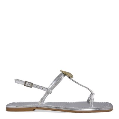 Rasteira Concha Reflexo Metalizada Prata Bico Quadrado