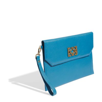 Carteira feminina couro grande azul