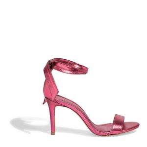 Sandália alta salto fino metalizado rosa