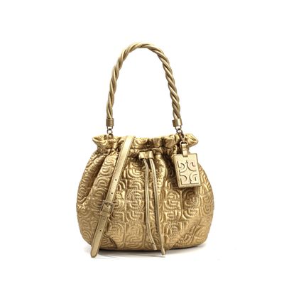 Bolsa Bucket Matelassê Nylon Dourada Duas Alças