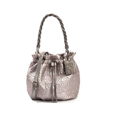 Bolsa Bucket Matelassê Nylon Prata Duas Alças
