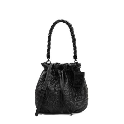 Bolsa Bucket Matelassê Nylon Preta Duas Alças