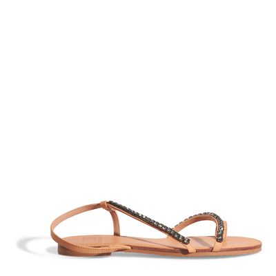 Rasteira forrada couro natural strass