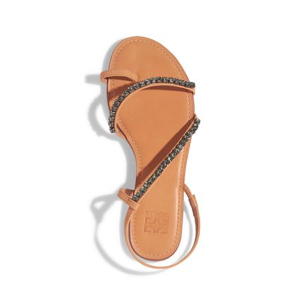 Rasteira forrada couro natural strass