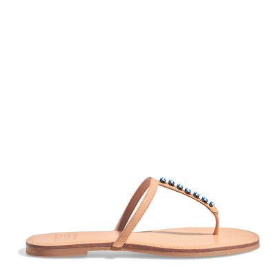 Rasteira a fio couro natural tira strass sapphire
