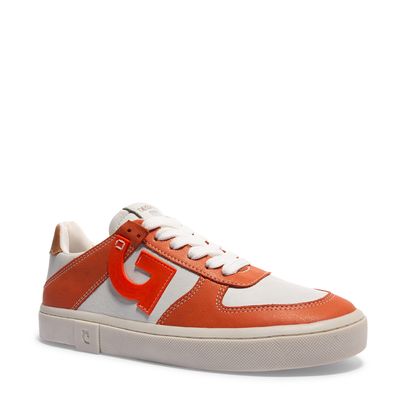 Tênis Couro Branco Seta Laranja