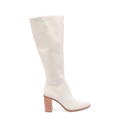 Bota cano alto couro creme