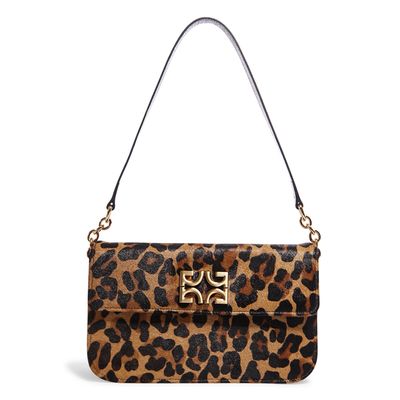 Bolsa baguete pelo leopardo verniz preto