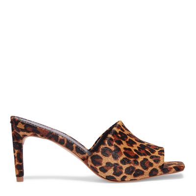 Sandália média salto fino leopardo