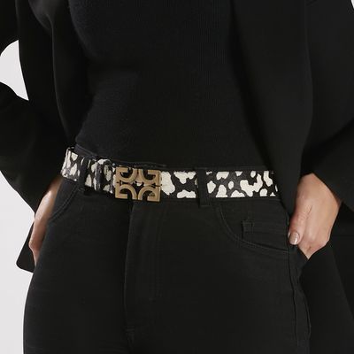 Cinto Couro Pelo Preto E Branco Monograma