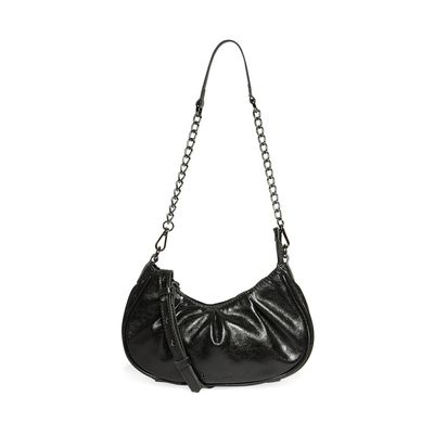 Bolsa hobo couro metalizado preto