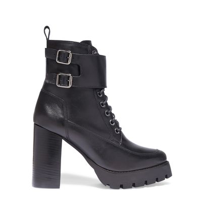 Bota coturno fivelas confort preto