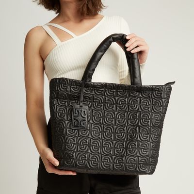 Bolsa Shopper Nylon Matelassê Preta Alça de Ombro