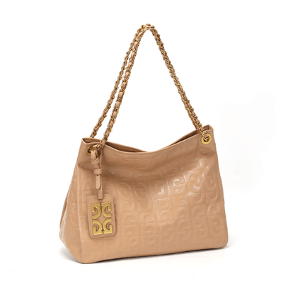 Bolsa Hobo Bege Couro Alça De Ombro Corrente