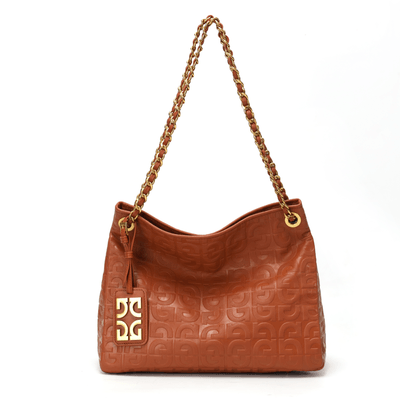 Bolsa Hobo Marrom Couro Alça De Ombro Corrente