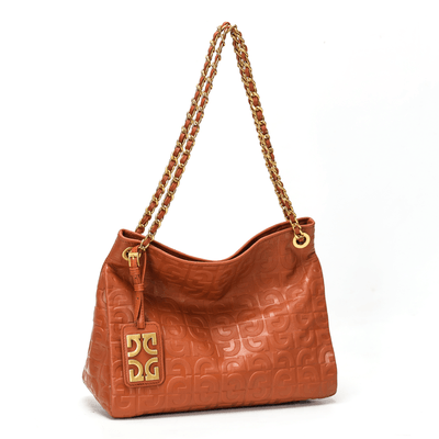 Bolsa Hobo Marrom Couro Alça De Ombro Corrente