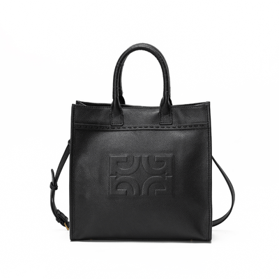 Bolsa Tote Couro Preta Monograma Alça Transversal