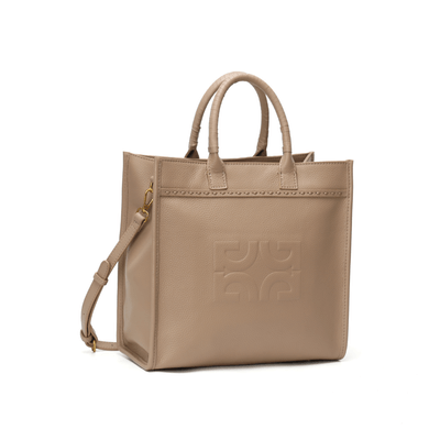 Bolsa Tote Couro Bege Monograma Alça Transversal