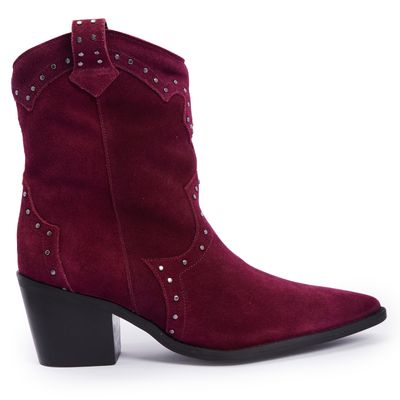 Bota western tachas camurça bordô