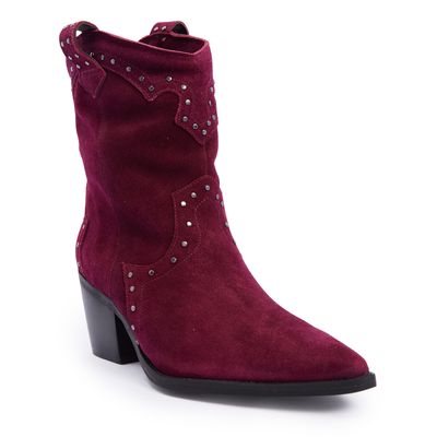 Bota western tachas camurça bordô