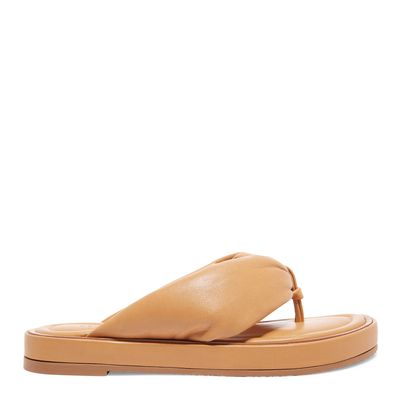 Flatform tiras puff couro caramelo