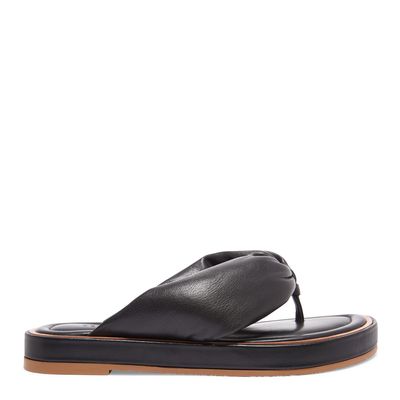 Flatform Tiras Puff Couro Preto