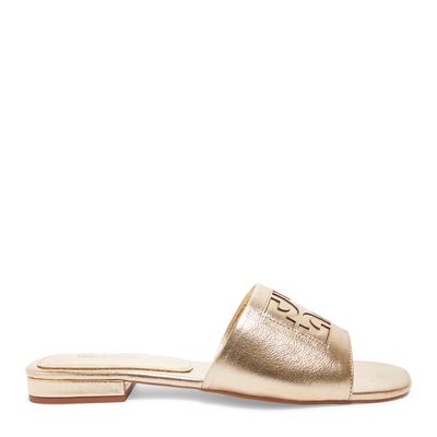 Rasteira slide couro cristal ouro light